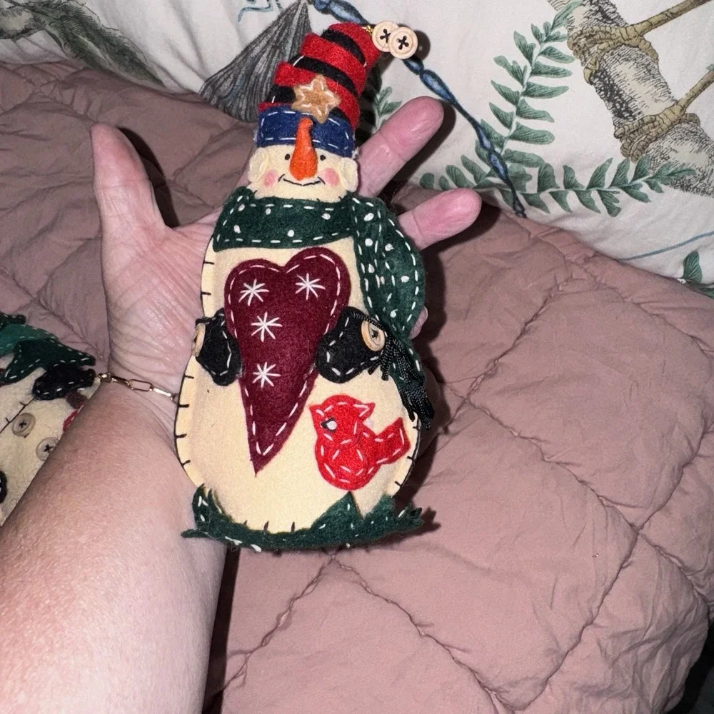 Handmade Stitched Snowmen Family Quilted Unique Patchwork Folk Christmas